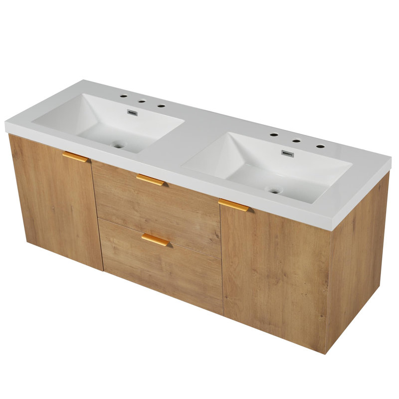 Meuble-lavabo 59,3 po avec deux lavabos en résine SMC, 2 portes et 2 tiroirs
