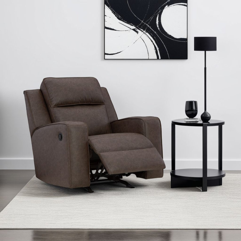 Livie Faux Leather Recliner, Granite Gray Brown