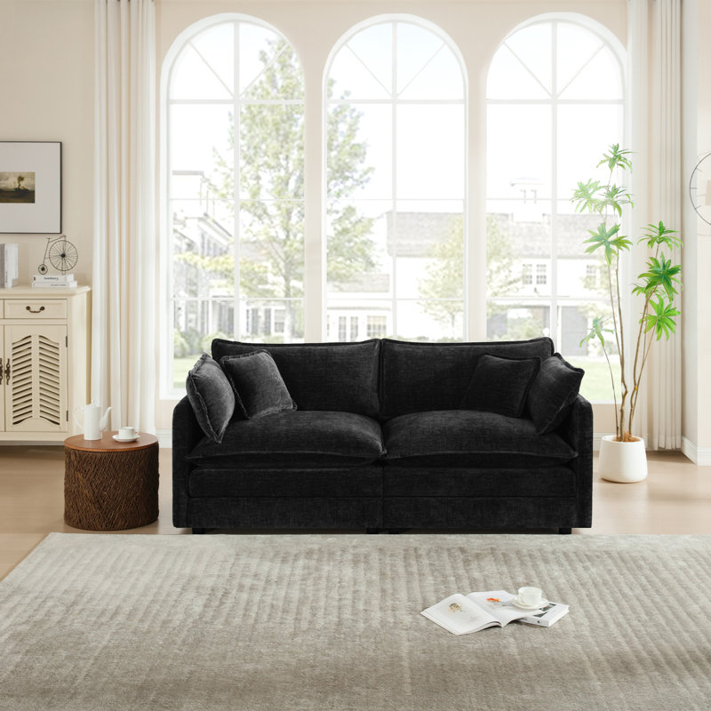 Haninerm Chenille Round Arm Loveseat, Black, 2