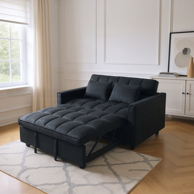 Modern Style Design Velvet Sofa Bed, Black