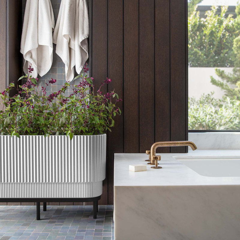 Long pot à fleurs surélevé 30 "avec support Veradek, 2, Blanc/Noir
