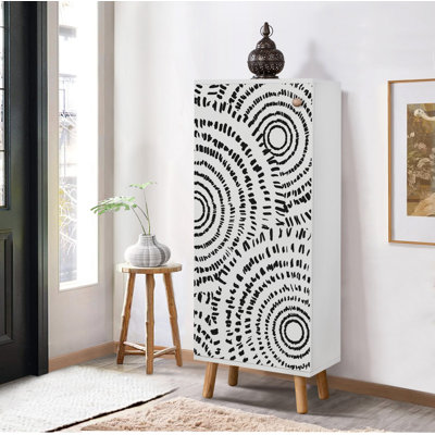 Modern Shoe Cabinet with Solid Wood Legs & Handles, White, 19.7 x 53.1 x 15.0 inches | 100% Melamine Coated Chipboard, UV Coated, Numerous Shelves | Abstract Geometric Design, Perfect for Entryway & Storage Solutions