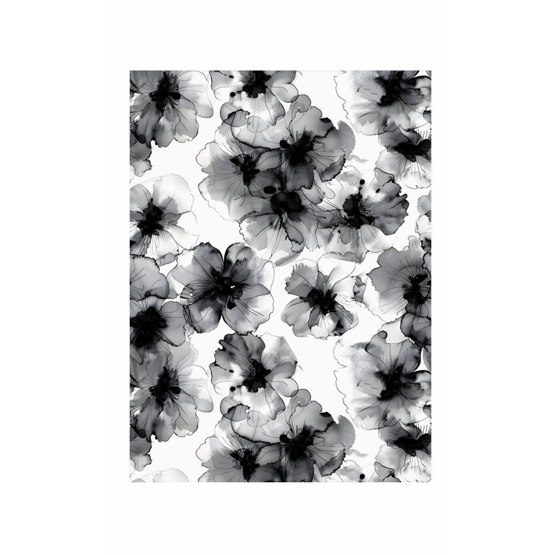 Impression florale moderne noir et blanc, H 16 po x l 12 po