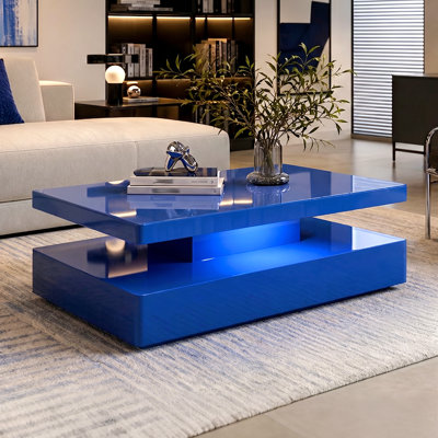 Abdulmalek Single High Glossy LED Coffee Table With Storage, Blue