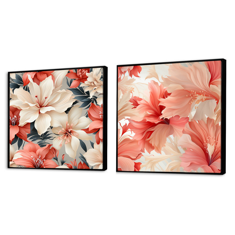 Patoma - Ensemble de 2 collages carrés floraux, Cadre flottant noir, H 30 po x l 61 po