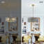 Lustre moderne avec abat-jour en cristal, cadre noir et or brossé-960965119