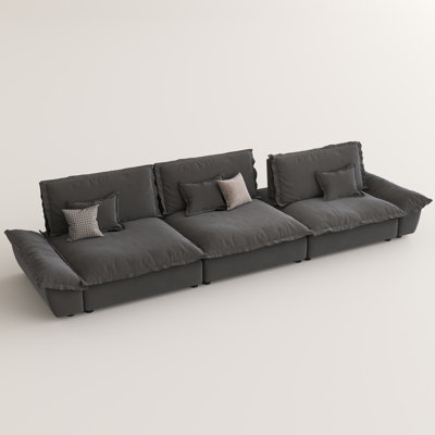 POVISON 141.73"Upholstered Sleeper Sofa, 3-Seater Sectional Cloud Couch, Compressed Sofa with Adjustable Backrest