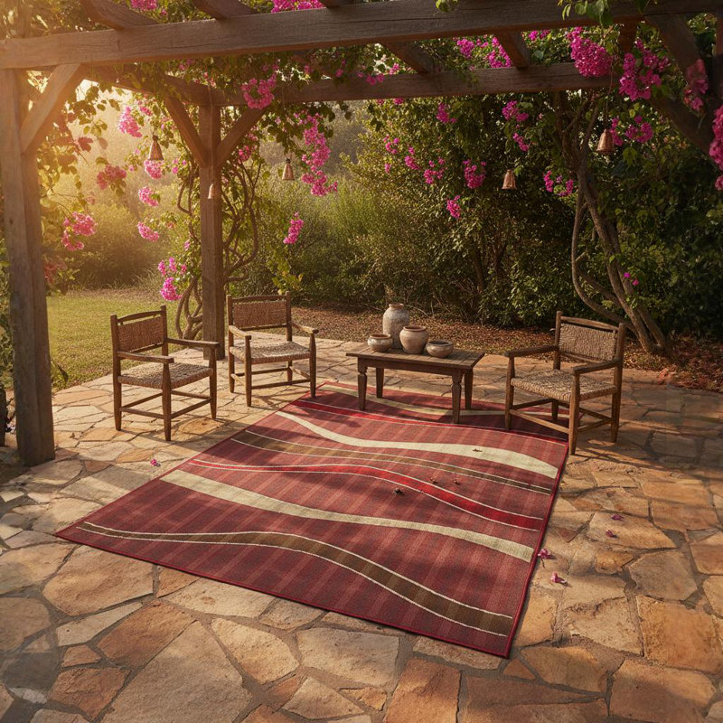 Bester Performance Indoor/Outdoor Red, Cream & Brown Machine Woven Area Rug