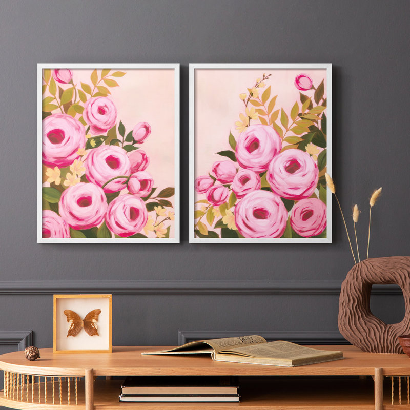 «Vibrant Roses I», reproduction encadrée de qualité supérieure - prête à être accrochée - aucun clou requis - aucun clou requis