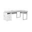 Bureau d'ordinateur en L 78 po avec deux tiroirs gris et argent