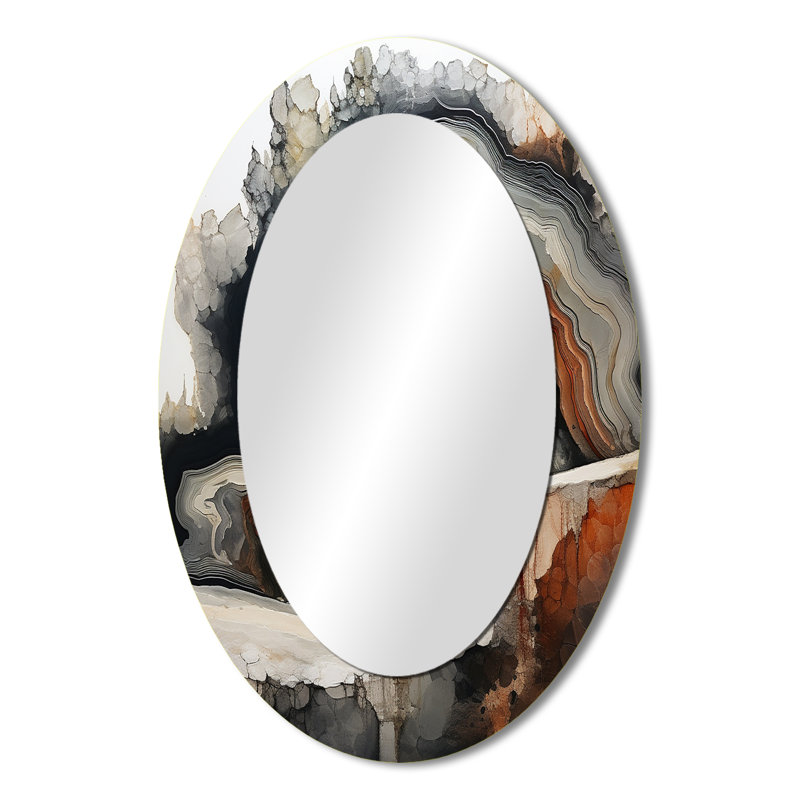 Stone Geode Scenery Minimalisme - Grand miroir mural ovale sur métal, H 36 po x l 24 po