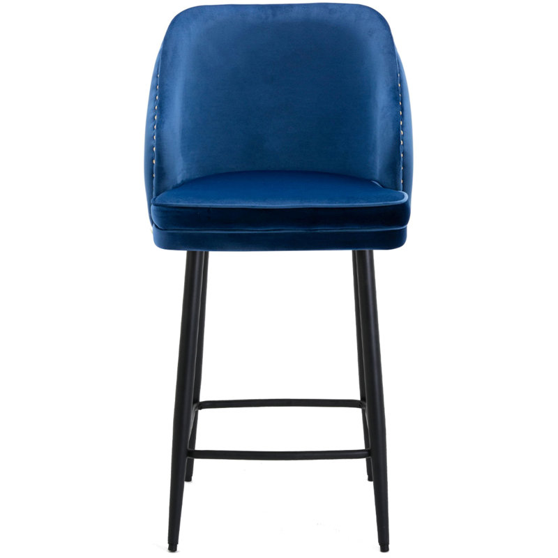 Atka Upholstered Counter Stool with Metal Frame, Blue