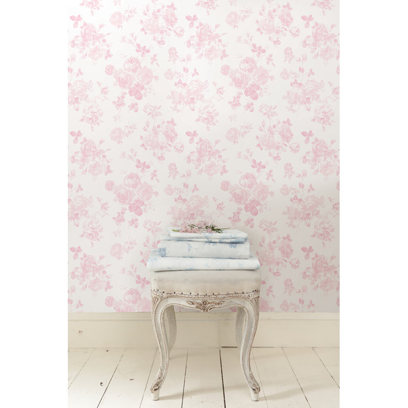 18' L x 20.5" W Everblooming Rosettes Peel & Stick Wallpaper Roll, Pink