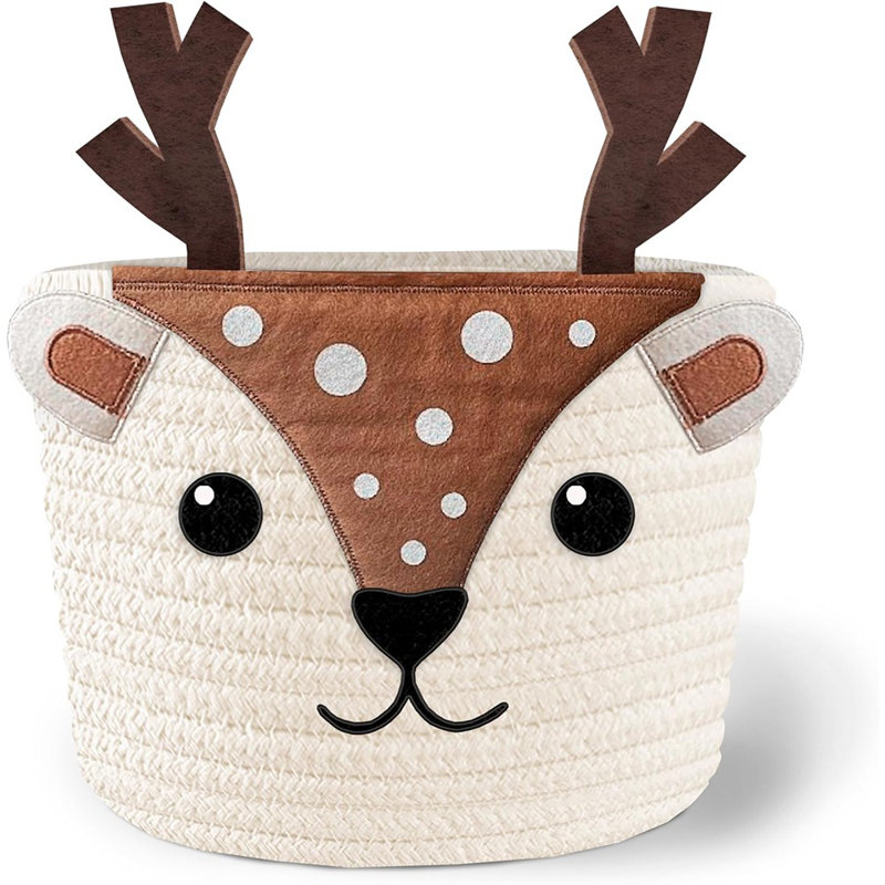 Deer Cotton Rope Baby Laundry Basket – Woodland Nursery Storage For Diapers, Wipes, And Towels, Boys & Girls, Machine Washable