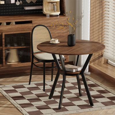 31.49 Inch Round Dining Table Coffee Table With Storage Shelf For 2-3