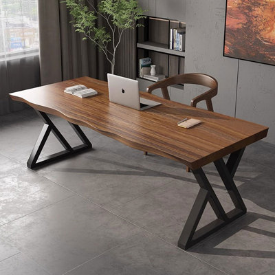 Live-Edge Pine Wood Desk with Iron Frame