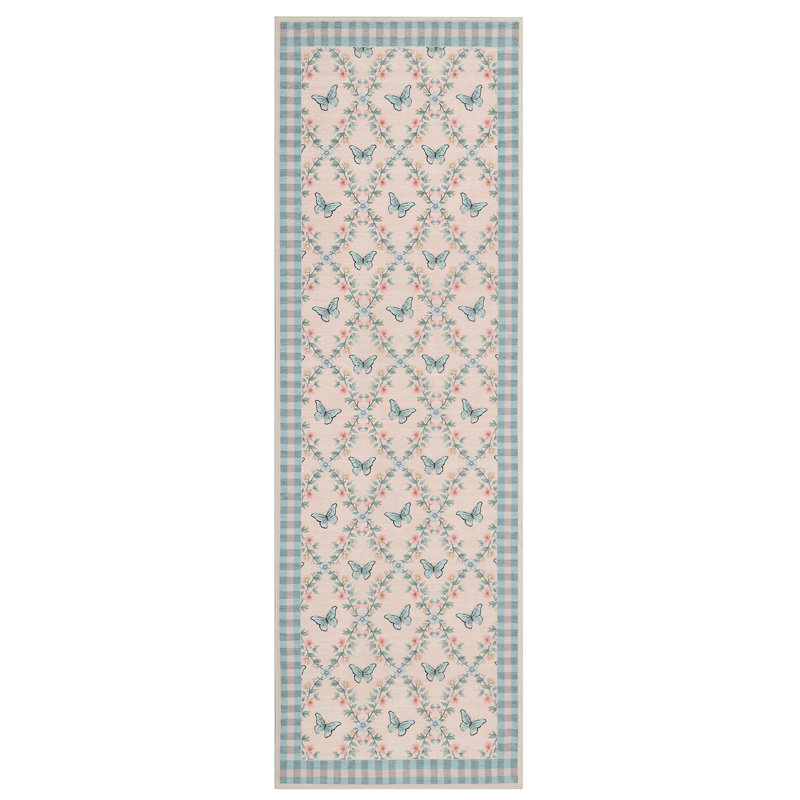 Machine Washable Modern Butterfly Floral Rug Non Slip Non Shedding Low Pile Rug Ultra-Soft Throw Floor Cover Foldable Indoor Carpet for Living Room Bedroom Guest Room Playroom Nursery