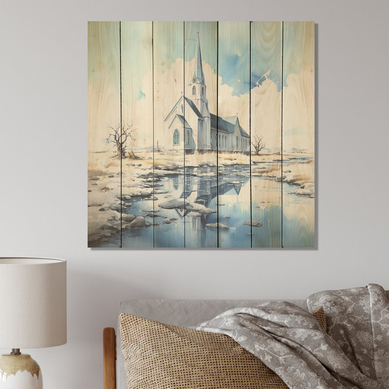 Mountain Church Sanctuary I - Church On Wood Print, H 36 po x l 36 po