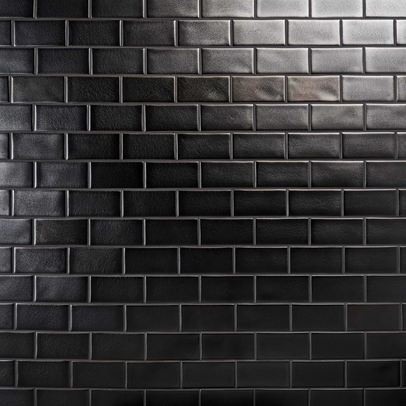 Nabi Subway 3X6 Crackled Glossy Glass Tile, Metallic Gunmetal