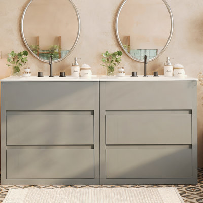 Double Sinks Bathroom Vanity Set With Full-Extension Drawers, Soft Close Slides, And High-Quality Materials For Enhanced Bathroom Functionality