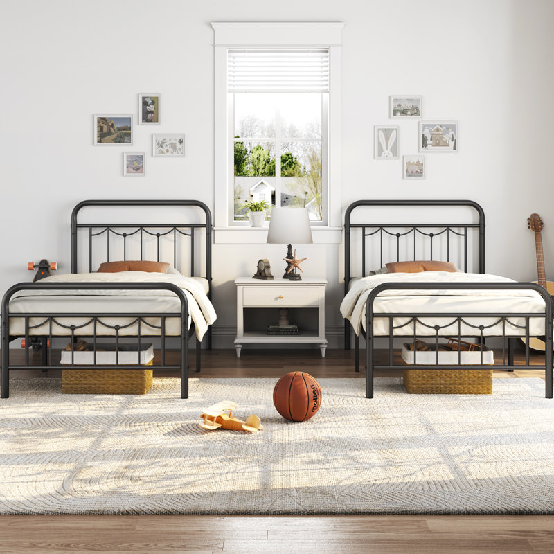 Metal Platform Bed Frame with Ample Under-Bed Storage, Twin, Black