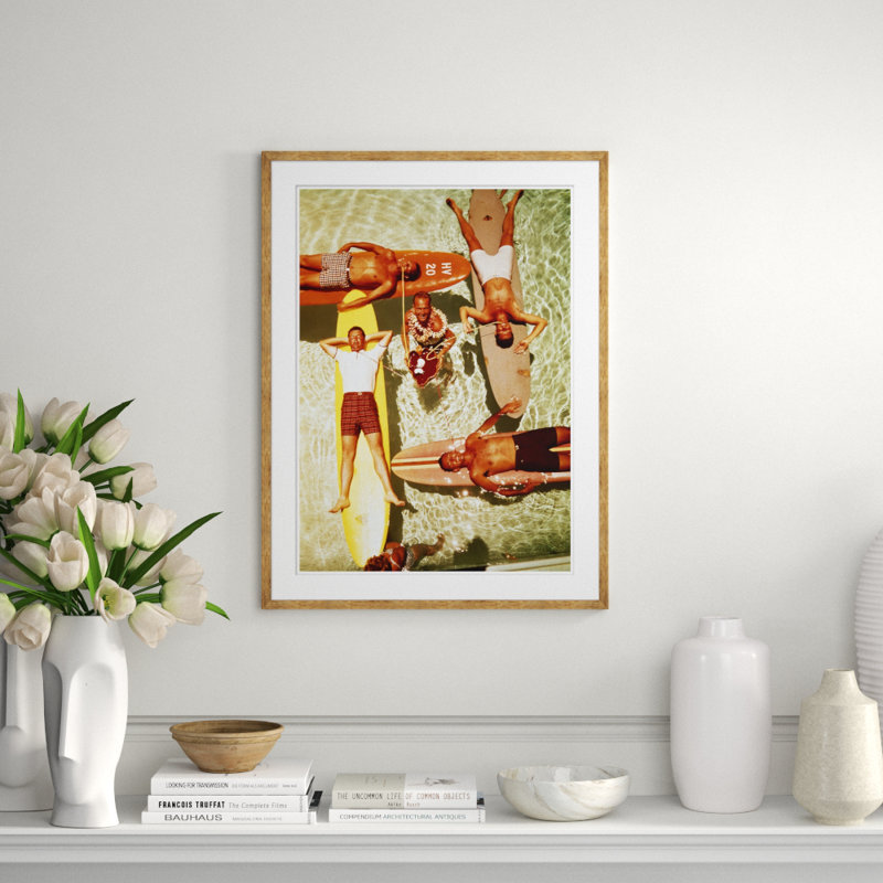Men On Surfboards In Pool Sipping Drinks Giclee Print by Getty Images