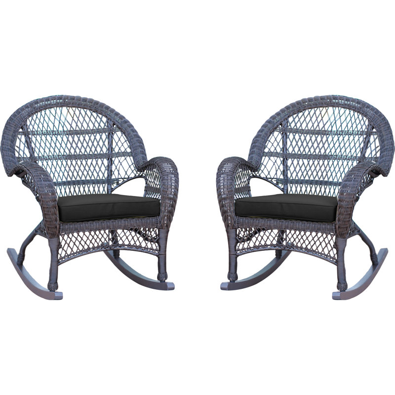 Chaise berçante en osier avec coussins Berchmans, Espresso, Noir