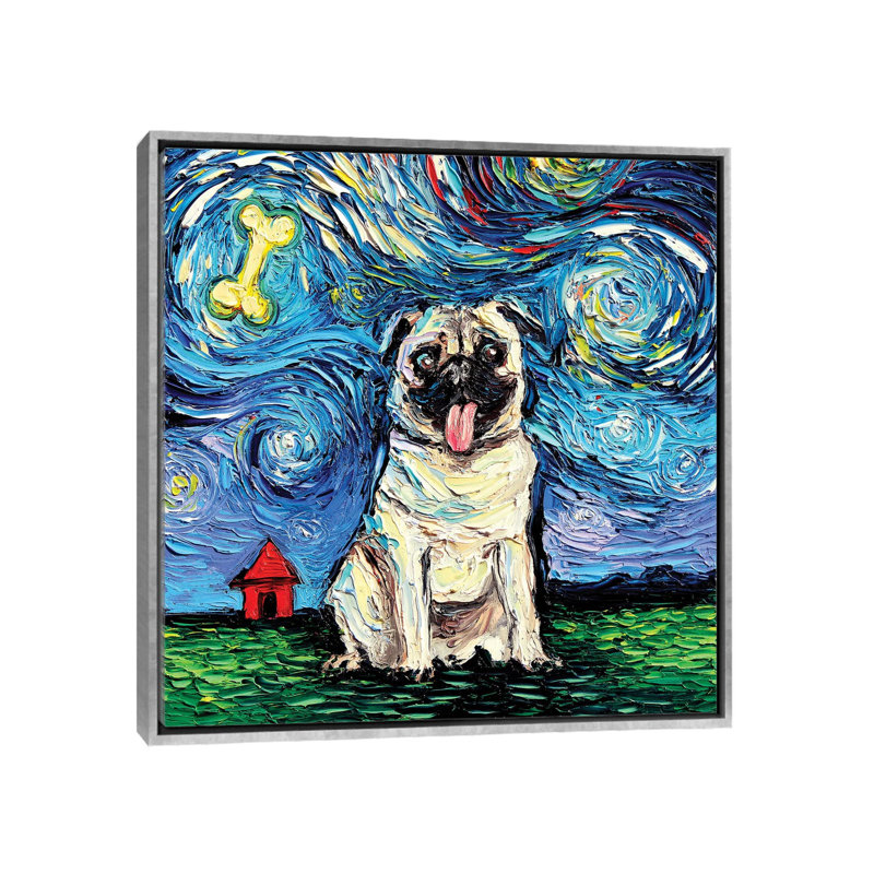 "Le Carlin étoilé" par aja Trèves, reproduction d’art, H 18 po x l 18 po x 1,5 po, Toile encadrée argentée, Pas de tapis