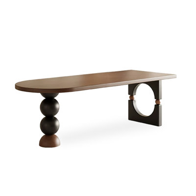 Bureau brun en demi-cercle en bois massif