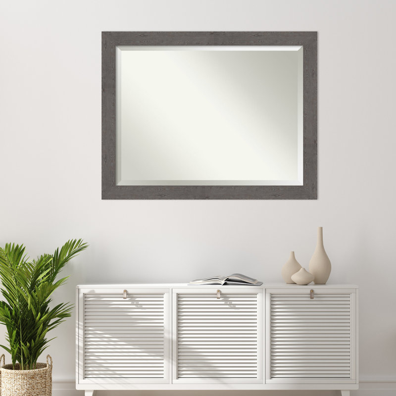 Akhia Narrow Beveled Wall Mirror, 35" x 45", Rustic Plank Gray
