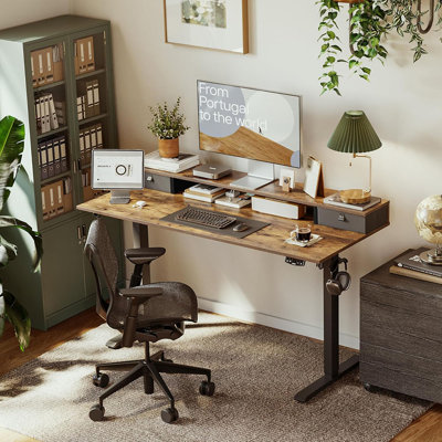 48 X 23 Inches Height Adjustable Electric Standing Desk With 2 Drawers, Stand Up Electric Desk Adjustable Height, Sit Stand Computer Gaming Table With Splice Board