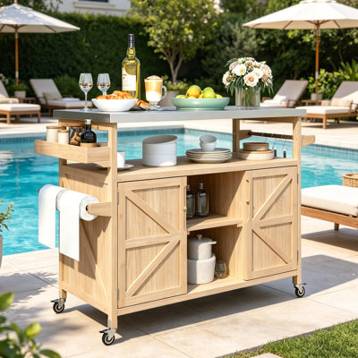 Chariot-grill extérieur Farmhouse, table-gril à roulettes avec plateau en acier inoxydable, support à épices, support à serviettes pour la cuisine et le barbecue