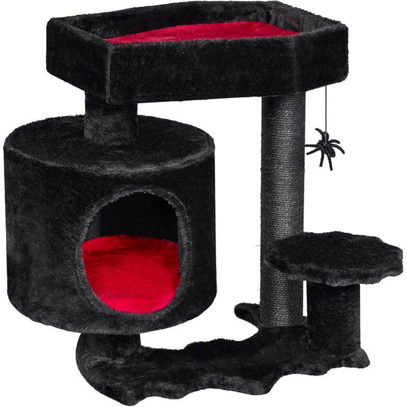 Small Gothic Black and Red Cat Tree with Coffin Bed