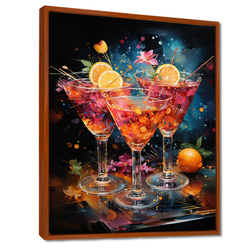Louvene Cocktail Cocktail Confetti II - Art mural de cocktails, H 44 po x l 34 po x P 1,5 po, Cadre flottant brun