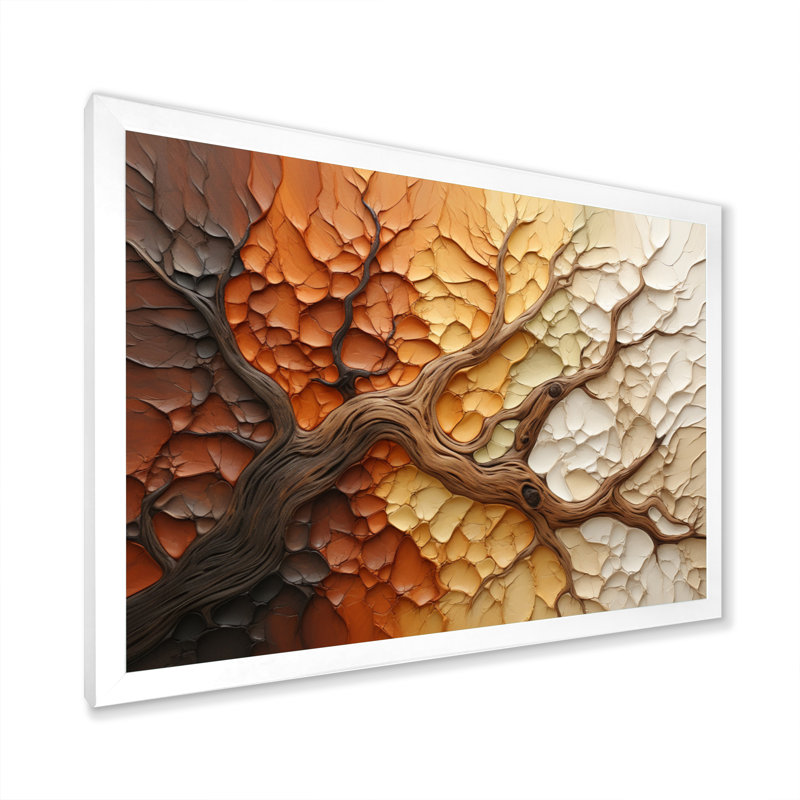 " Brown Beige Abstract Redwood Tree Collage ", White, 16" H x 32" W x 1" D