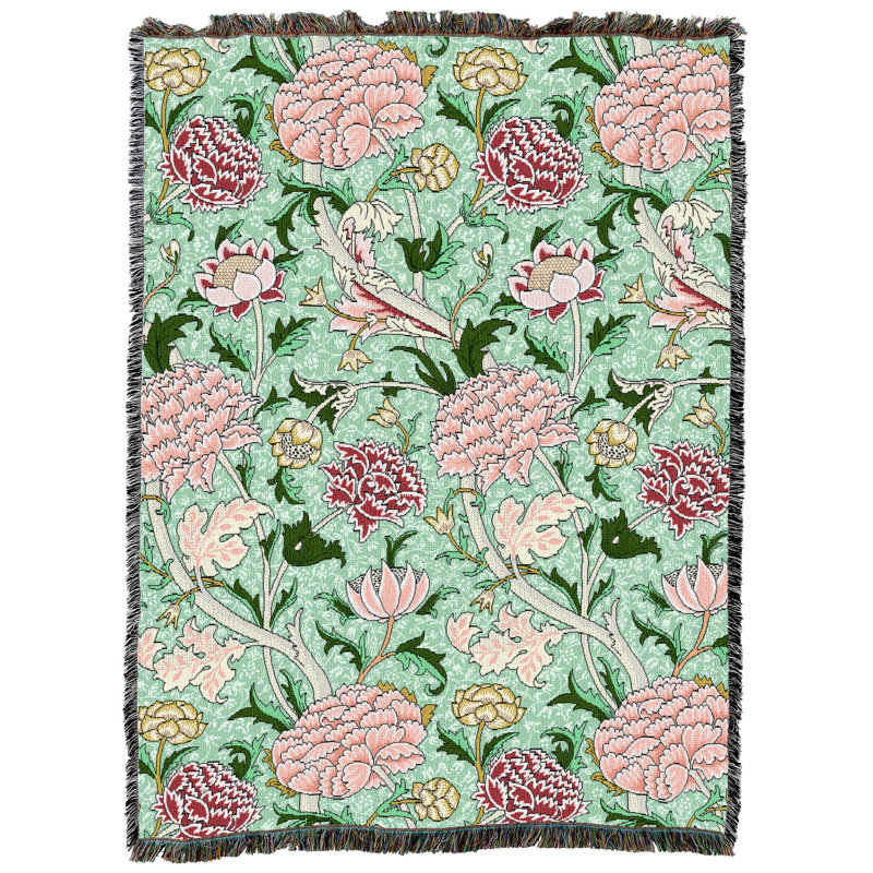 Couverture sauge Pure Country Weavers William Morris - Artisanat d'art - Jeté en coton tissé à la main - fabriqué aux États-Unis (72 x 54)