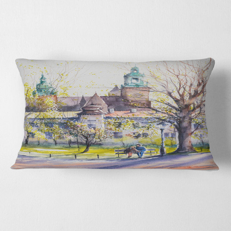Coussin Rectangle, Château à travers les arbres du parc - Country