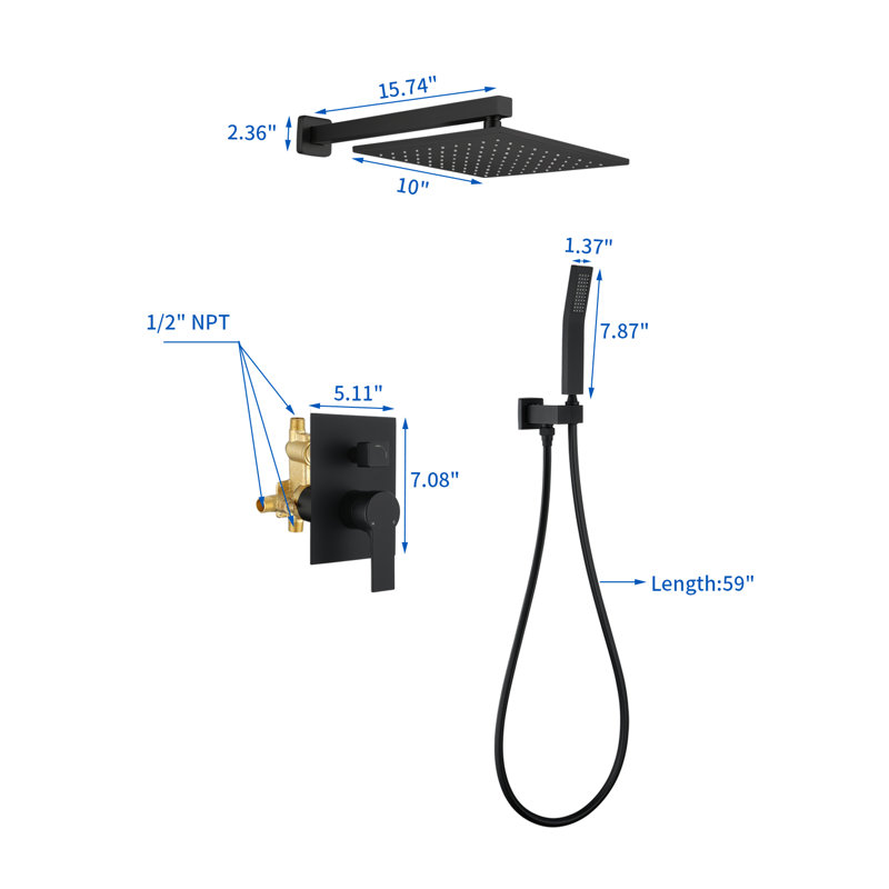 All-In-One Kit with Rough in-Valve, Matte Black
