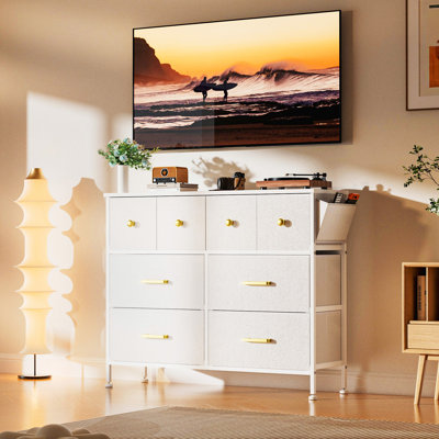 Dresser for 50" TV, Chest of Drawers with Side Pockets & Hooks, Metal Handle, White Rayhanna by Mercer41