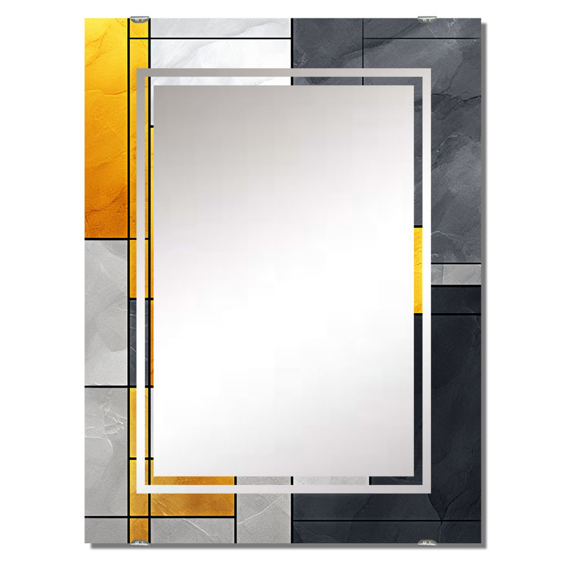 Jaune et gris Fusion géométrique I - Miroir mural abstrait géométrique MIR137555, 40 po x 30 po