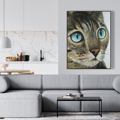 Curious Cat Portrait - Toile encadrée pour la décoration intérieure