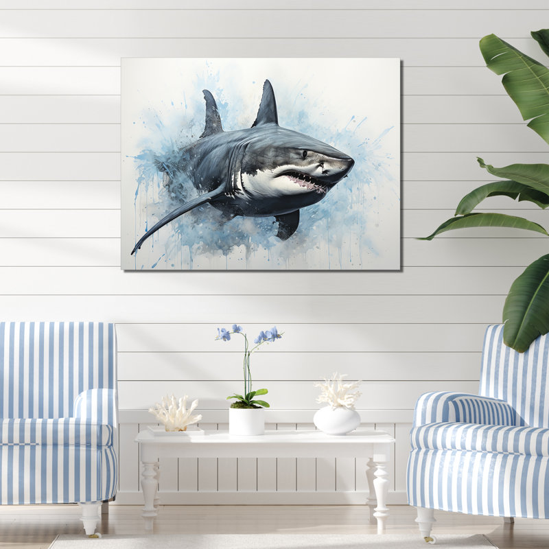 " Minimalism Blue Shark Painting I ", Wrapped Canvas, 34" H x 44" W x 1.5" D