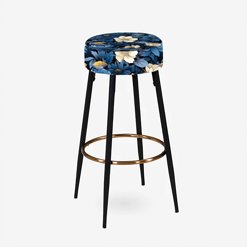 Ensemble de 2 tabourets de bar à motif floral bleu foncé et blanc Nightfall