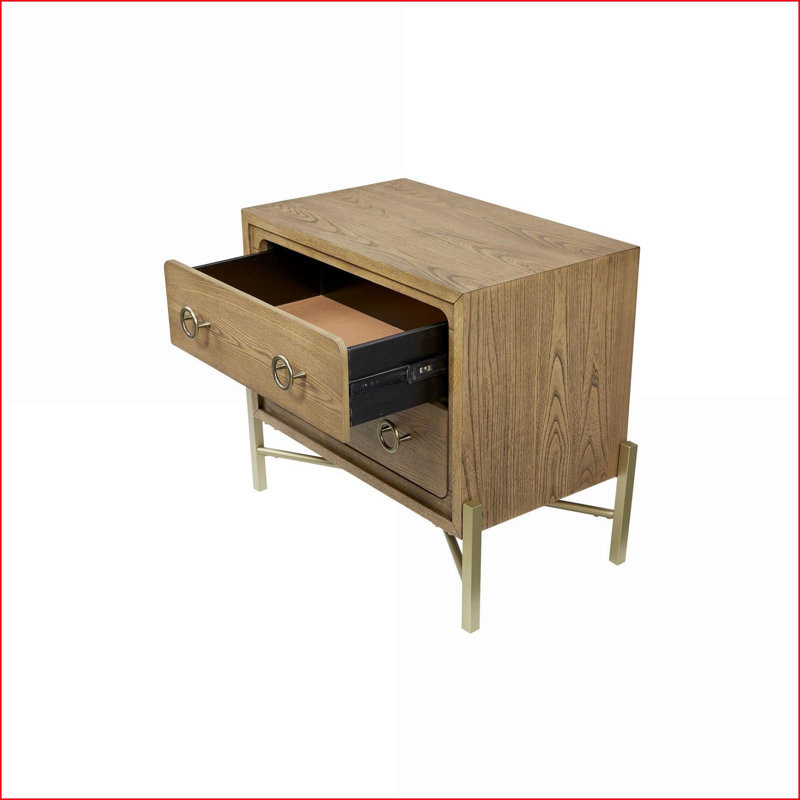 Table de chevet moderne à 2 tiroirs avec port USB et amp; Base en métal - Latté