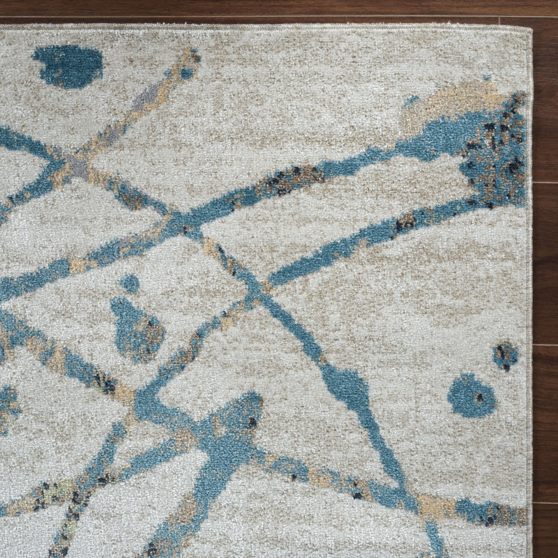 Machine Washable Archie Blue/Beige Rug, Runner 2'6'' x 8'