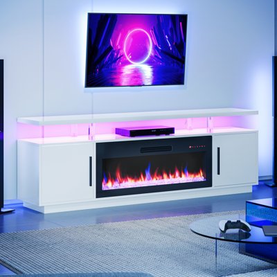 Meuble télé 79 po avec foyer électrique Behnam, blanc