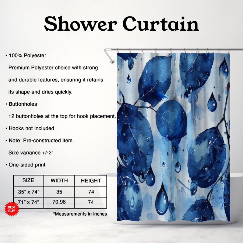 Blue Raindrops - Rideau de douche Premium, H 74 po x l 71 po