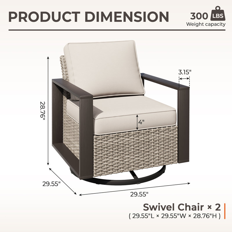 Jerimya Swivel Patio Wicker Outdoor Rocking Club Chair Lounge Chair (Set of 2), Beige