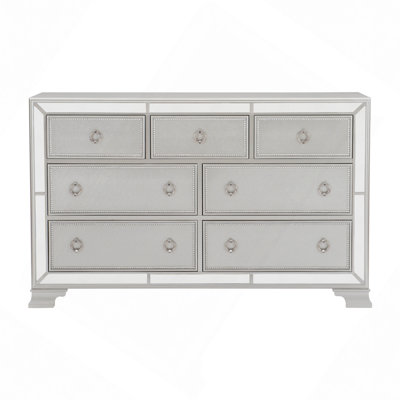 Commode à tiroirs, commode à finition argentée glamour et commode à miroir 7 pièces