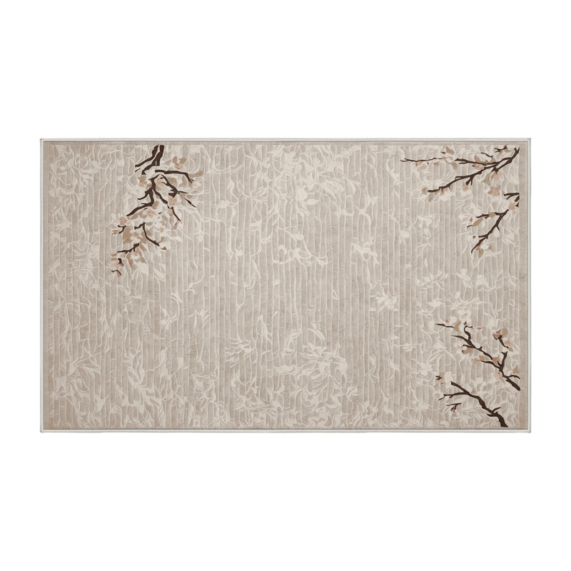 Machine Washable Beige Area Rug, Rectangle 3' x 5'